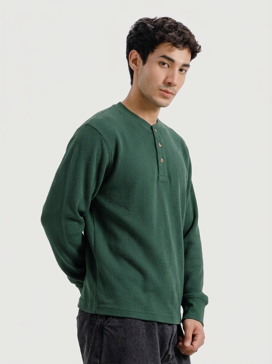 Waffle Knit Long Sleeve Henley