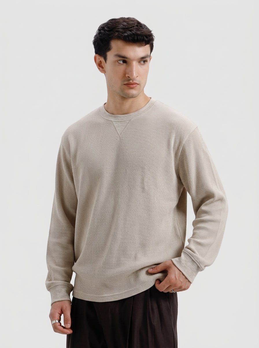 Classic Beige Waffle Knit Sweatshirt