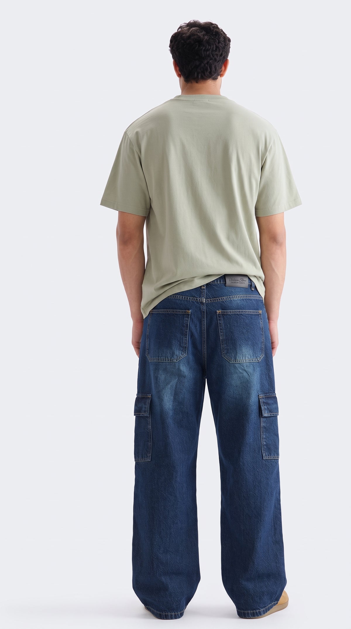 Men's Denim Cargo Jeans - Baggy Fit - Indigo Blue