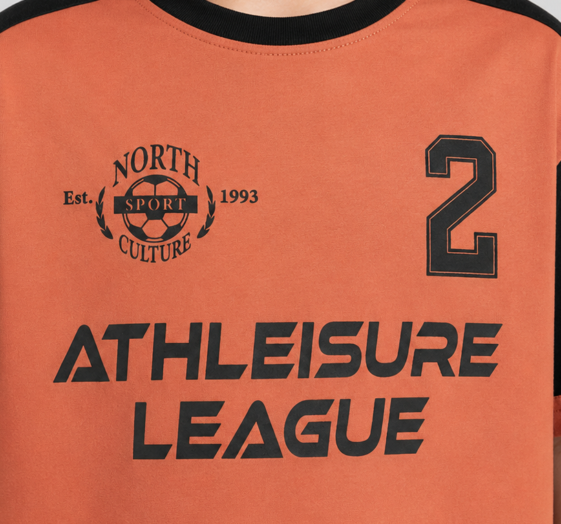 Breakout Boys Drop Shoulder Football League Graphic T-Shirt Boxy Fit – Light Red