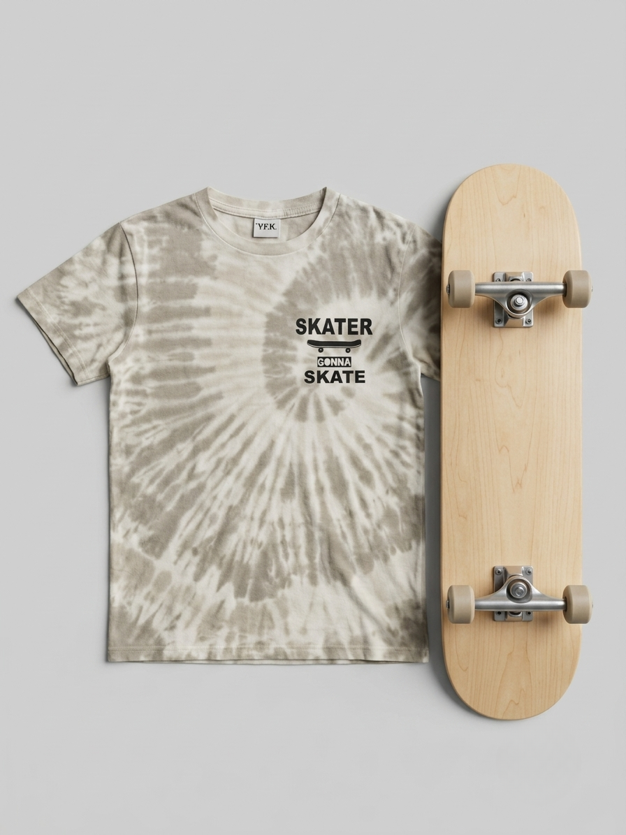 Y.F.K Boys Tie Die Skater Graphic T-shirt - Export Quality - White&Brown