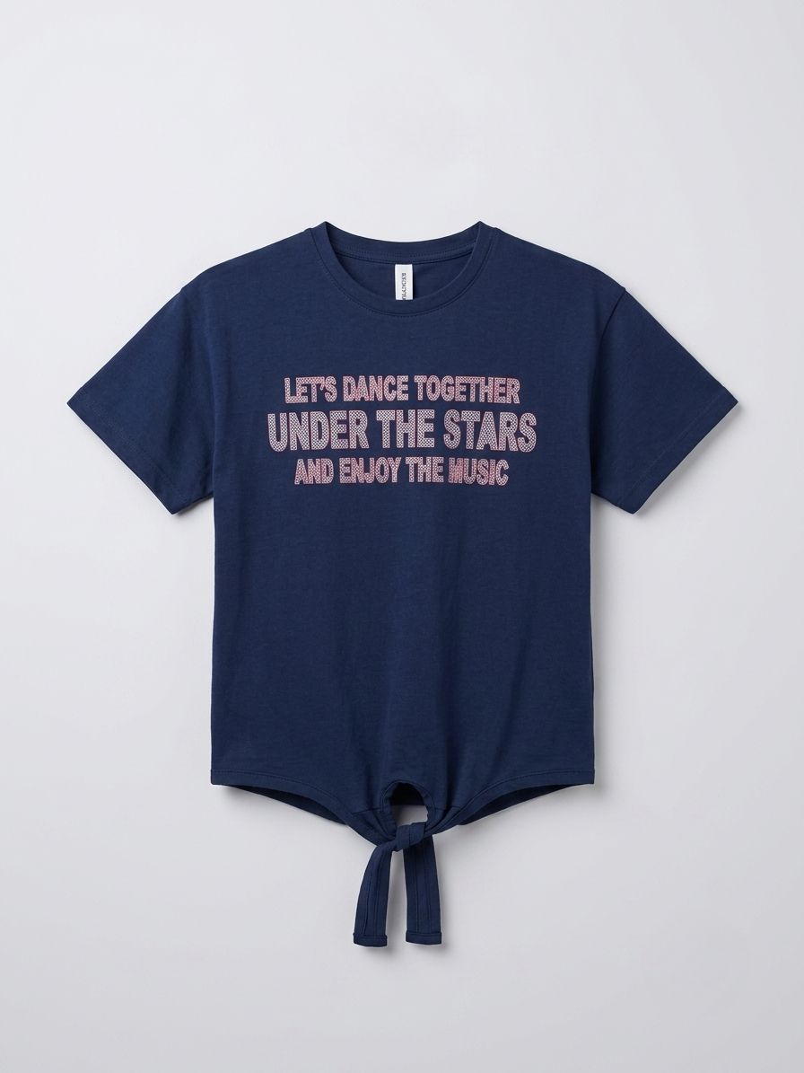 Girls Navy Blue Casual Summer Top - Let's Dance Printed T-Shirt 200 GSM