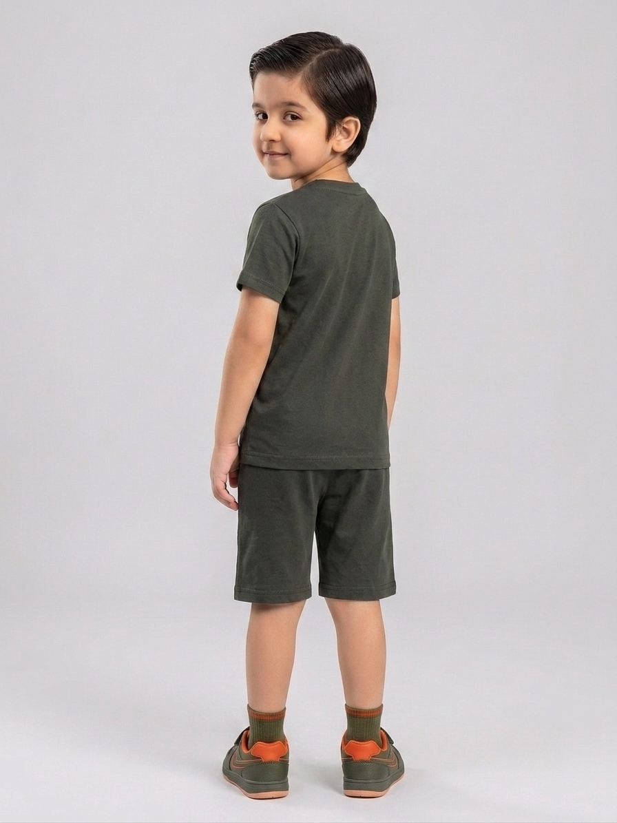 Leisure Club Boys Graphic T-Shirt and Shorts Set – sunshine state of mind (2 to 8 Years) - Dark Olive