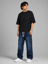 Men's Premium Denim Cargo Trouser - Baggy Fit - Dark Blue
