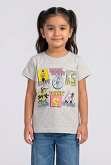 Girls Looney Tunes Printed T-Shirt – Heather Grey (Ages 3-7) | Premium Cotton Tee