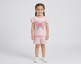 Girl's Terry Cotton Butterfly Printing Co-ord Set - Pink