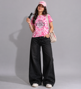 Taboo Wear Women's Tie-Dye Boxy Drop-Shoulder Tee - White & Pink