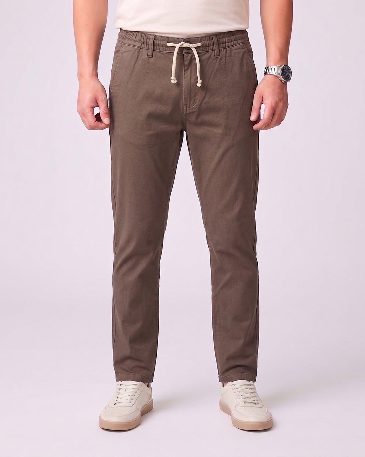 Men's Premium Cotton Drawstring Pants - Coffee