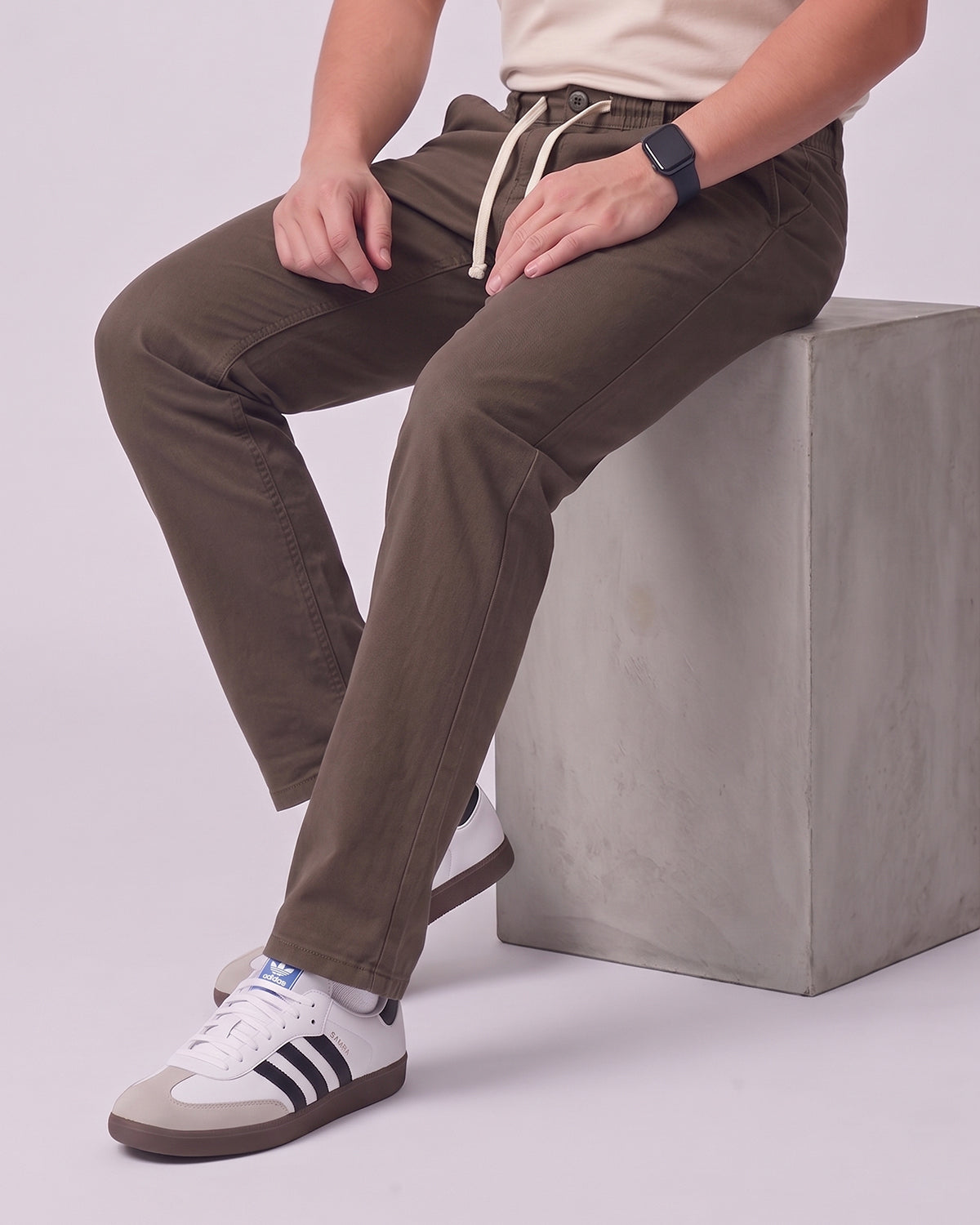 Men's Premium Cotton Drawstring Pants - Coffee