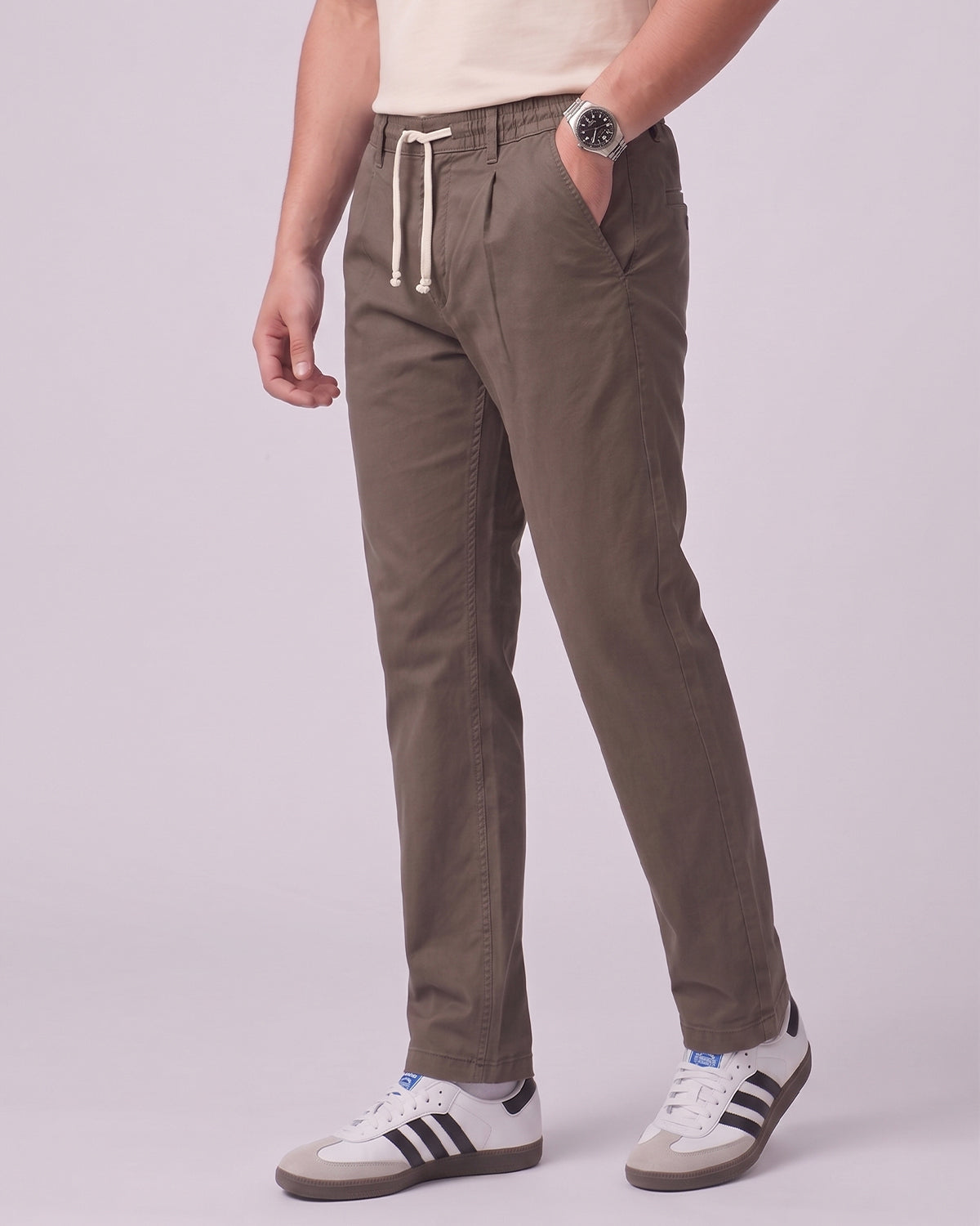 Men's Premium Cotton Drawstring Pants - Coffee