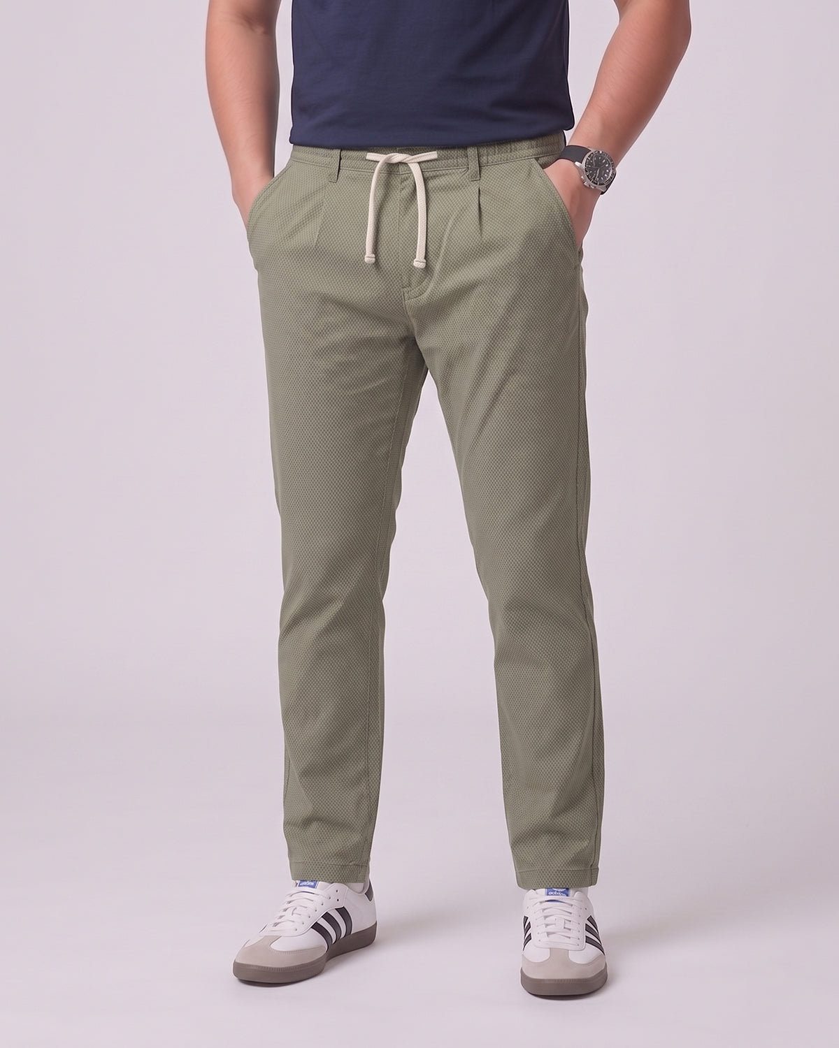 Men's Premium Twill Cotton Drawstring Trousers - Olive Green