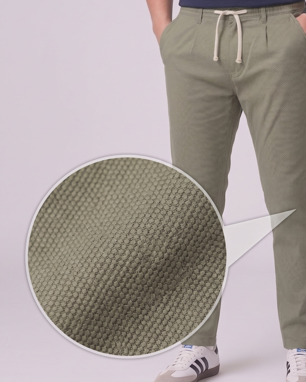 Men's Premium Twill Cotton Drawstring Trousers - Olive Green