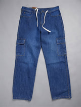 Men's Premium Denim Cargo Trouser - Straight Fit relaxed - Mid Blue