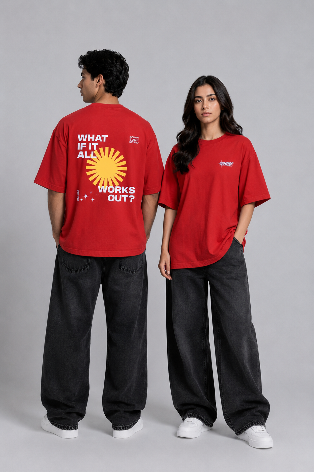 Premium Oversized Red Drop Shoulder T-Shirt – 180 GSM Cotton | RoughEdge
