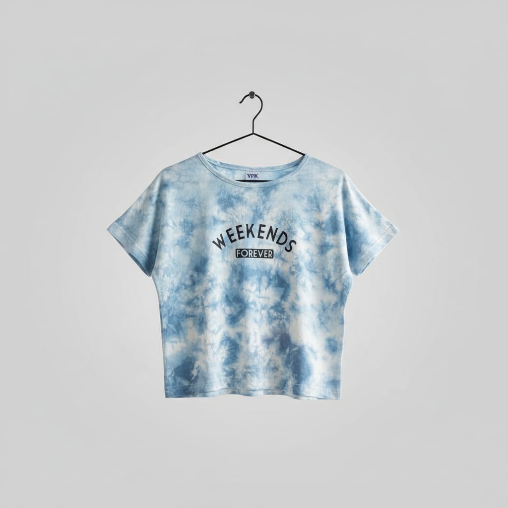 Taboo Wear Girl Tie-Dye Boxy Drop-Shoulder Tee - White&Blue
